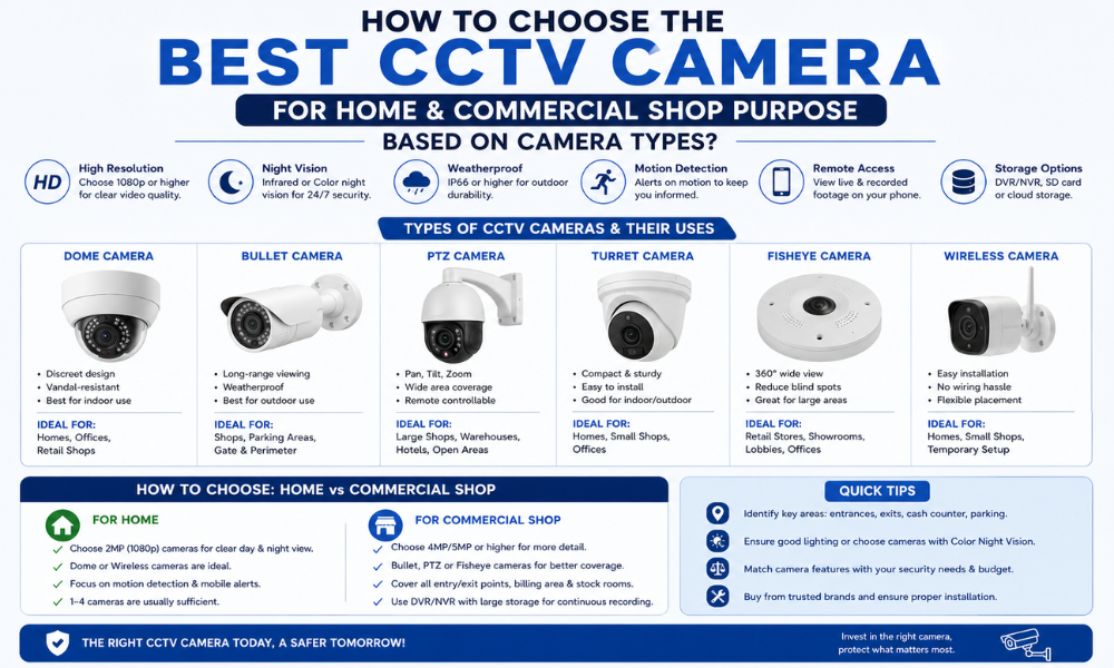 How to Choose the Best CCTV Camera for Home & Commercial Shop Purpose Based on Camera Types?
