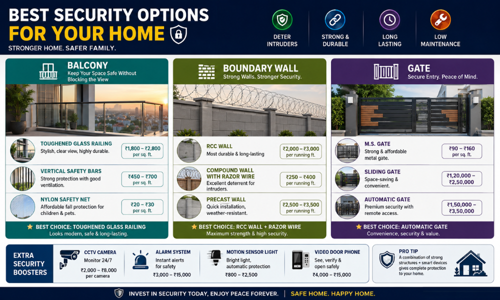 Which Security Option is Best for Your Balcony, Boundary Wall & Gate for Complete Home Protection?