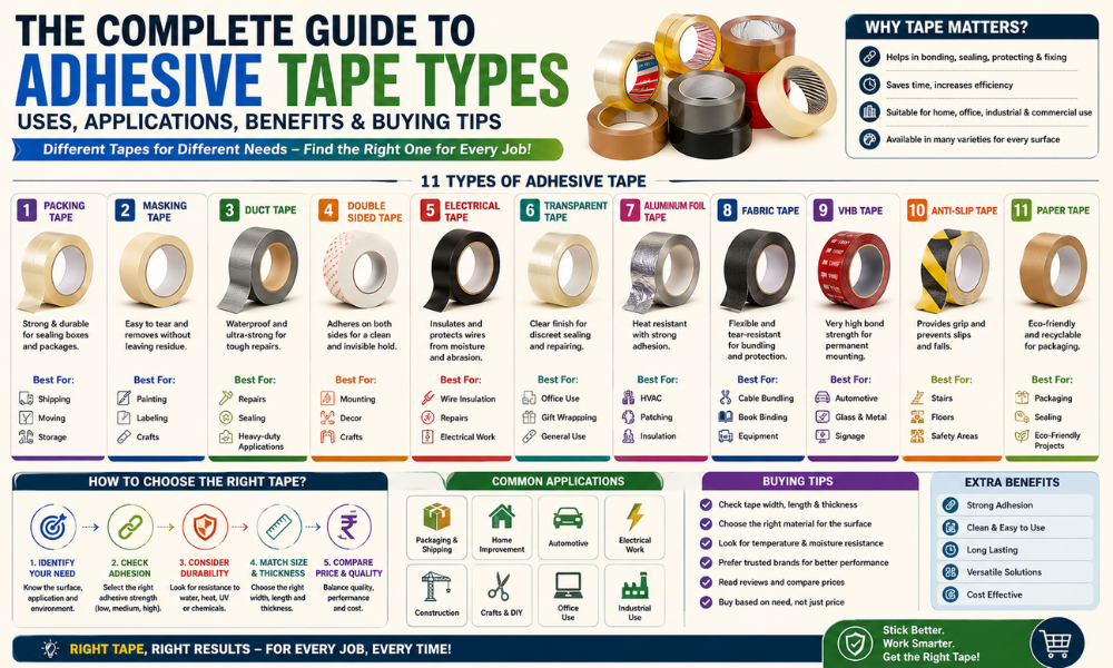 Choosing the Right Tape: Complete Guide to Adhesive Tape Types, Uses, Applications, Benefits & Buying Tips