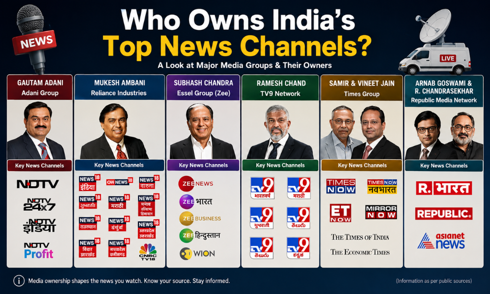 Who Owns India’s Top News Channels? A Look at Major Media Groups & Their Owners